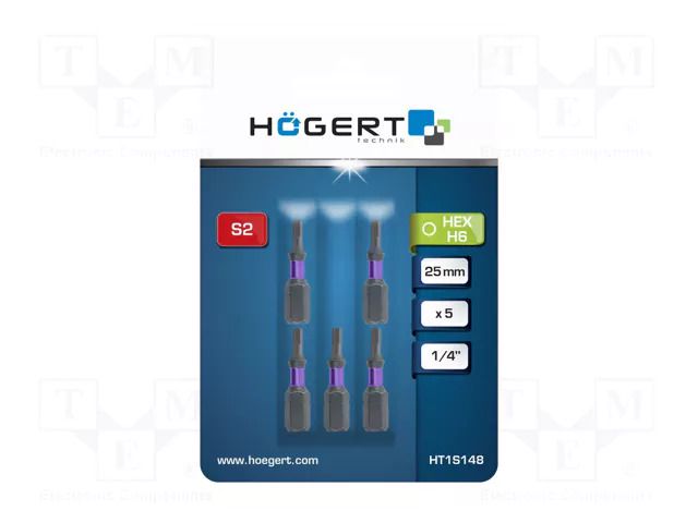 Screwdriver bit; hex key; HEX 6mm; 1/4"; Kind: impact; 5pcs. HÖGERT TECHNIK HT1S148