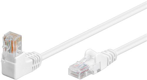 CAT 5e Patch Cable 1x 90° Angled, U/UTP, white, 1 m - copper-clad aluminium wire (CCA), latch on top 94163