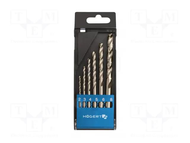 Drill set; for metal; Ø: 2mm,3mm,4mm,5mm,6mm,8mm; M2 steel; 6pcs. HÖGERT TECHNIK HT6D186