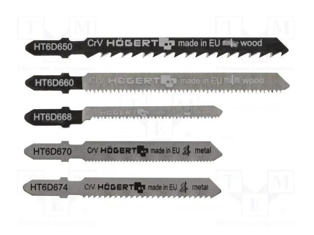 Hacksaw blade-set; wood,metal,jigsaw; 5pcs; Kind of holder: T HÖGERT TECHNIK HT6D690