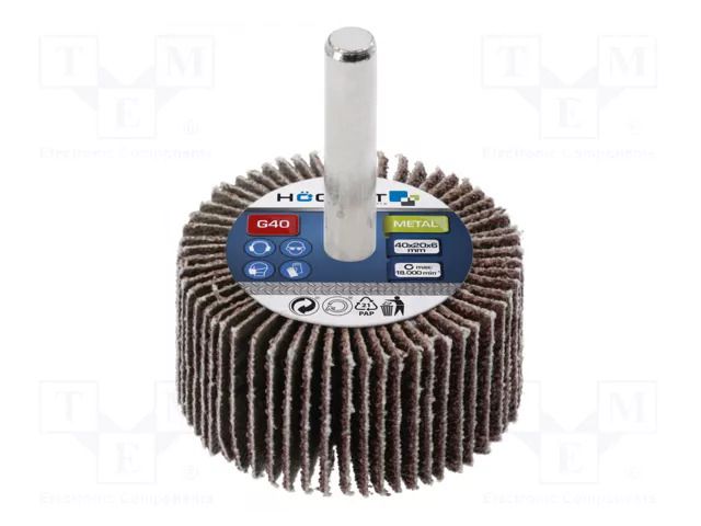 Grinding pin; Granularity: 40; Holder: plunger; 6mm; flap HÖGERT TECHNIK HT8D001