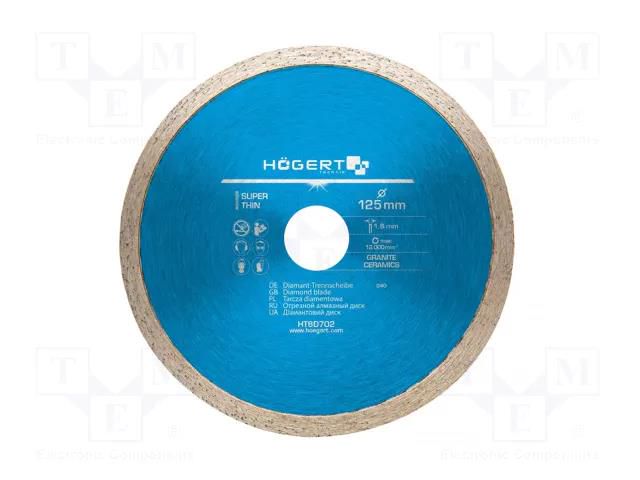Cutting diamond wheel; Ø: 125mm; Øhole: 22.2mm; Disc thick: 1.6mm HÖGERT TECHNIK HT6D702