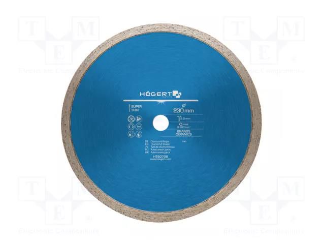 Cutting diamond wheel; Ø: 230mm; Øhole: 22.2mm; Disc thick: 2mm HÖGERT TECHNIK HT6D706