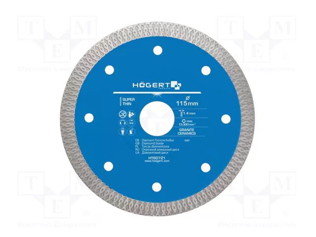 Cutting diamond wheel; Ø: 115mm; Øhole: 22.2mm; Disc thick: 1.2mm HÖGERT TECHNIK HT6D721