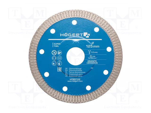 Cutting diamond wheel; Ø: 125mm; Øhole: 22.2mm; Disc thick: 1.2mm HÖGERT TECHNIK HT6D722
