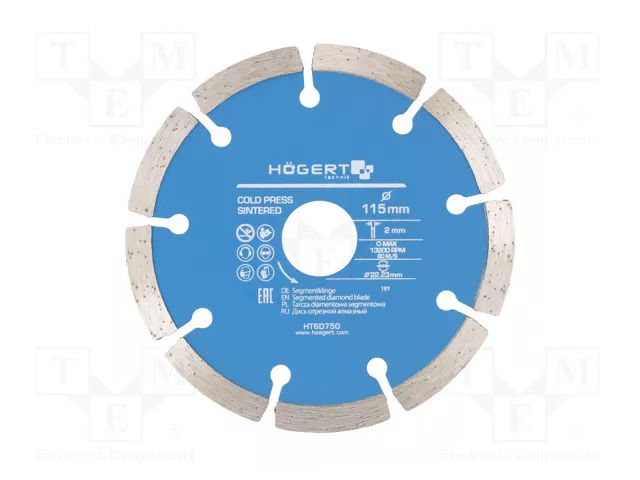 Cutting diamond wheel; Ø: 115mm; Øhole: 22.23mm; Disc thick: 2mm HÖGERT TECHNIK HT6D750