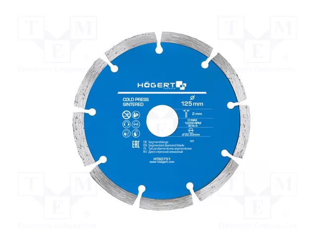 Cutting diamond wheel; Ø: 125mm; Disc thick: 2mm; 22.23mm HÖGERT TECHNIK HT6D751