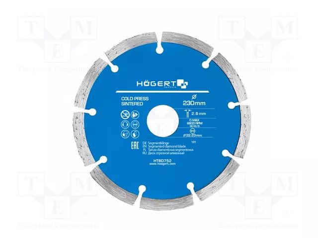 Cutting diamond wheel; Ø: 230mm; Øhole: 22.23mm; Disc thick: 2.6mm HÖGERT TECHNIK HT6D752