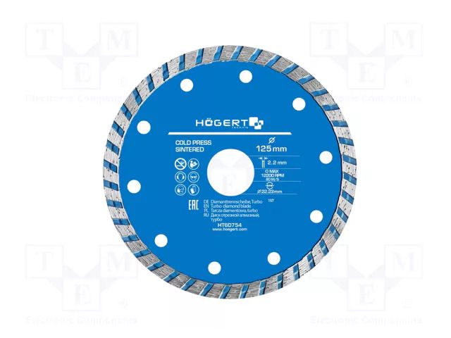 Cutting diamond wheel; Ø: 125mm; Disc thick: 2.2mm; 22.23mm HÖGERT TECHNIK HT6D754