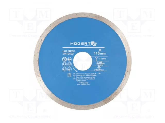Cutting diamond wheel; Ø: 115mm; Øhole: 22.23mm; Disc thick: 1.1mm HÖGERT TECHNIK HT6D756