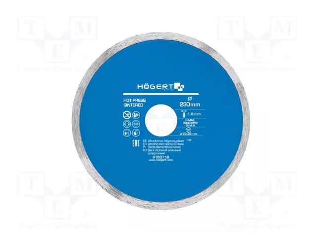 Cutting diamond wheel; Ø: 230mm; Øhole: 22.23mm; Disc thick: 1.8mm HÖGERT TECHNIK HT6D758