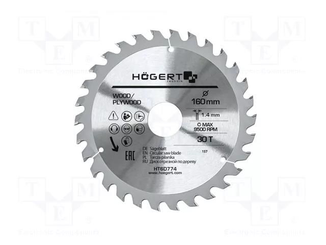 Circular saw; Ø: 160mm; Øhole: 30mm; W: 1.4mm; Teeth: 30 HÖGERT TECHNIK HT6D774