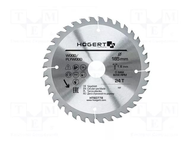Circular saw; Ø: 185mm; Øhole: 30mm; W: 1.6mm; Teeth: 24 HÖGERT TECHNIK HT6D778