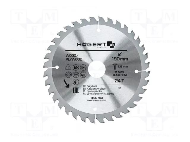 Circular saw; Ø: 190mm; Øhole: 30mm; W: 1.6mm; Teeth: 24 HÖGERT TECHNIK HT6D783