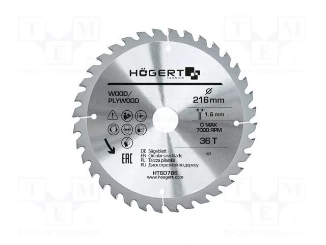 Circular saw; Ø: 216mm; Øhole: 30mm; W: 1.6mm; Teeth: 36 HÖGERT TECHNIK HT6D786