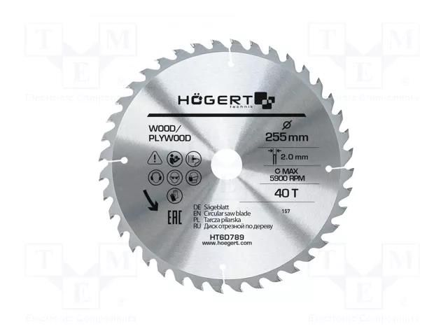 Circular saw; Ø: 255mm; Øhole: 30mm; W: 2mm; Teeth: 40 HÖGERT TECHNIK HT6D789