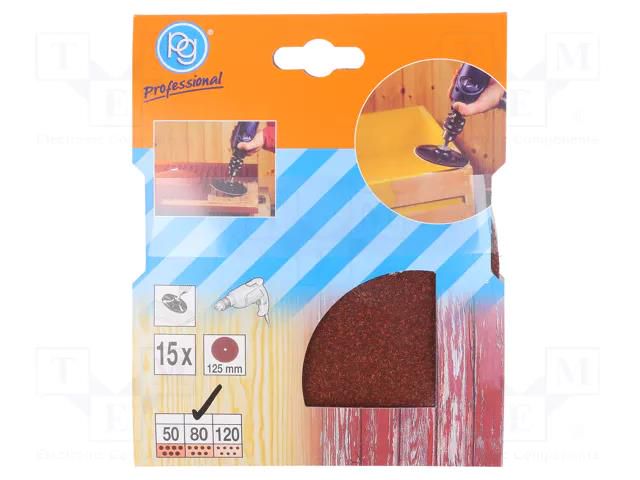 Sanding plate; Granularity: 80; Ø125mm; 15pcs. PG PROFESSIONAL PG-341.00