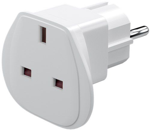 Travel Adapter UK to Europe, white - for connecting devices from the UK (Type G) to sockets in Europe (Type E/F) 94270