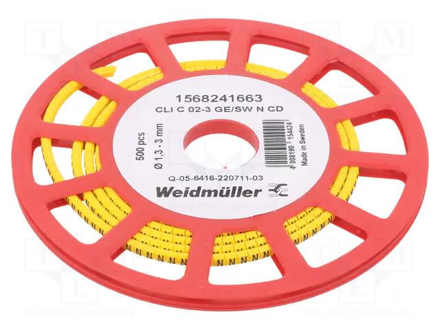Markers; Marking: N; 1.3÷3mm; PVC; yellow; -30÷80°C; leaded; CLI C WEIDMÜLLER WM-1568241663