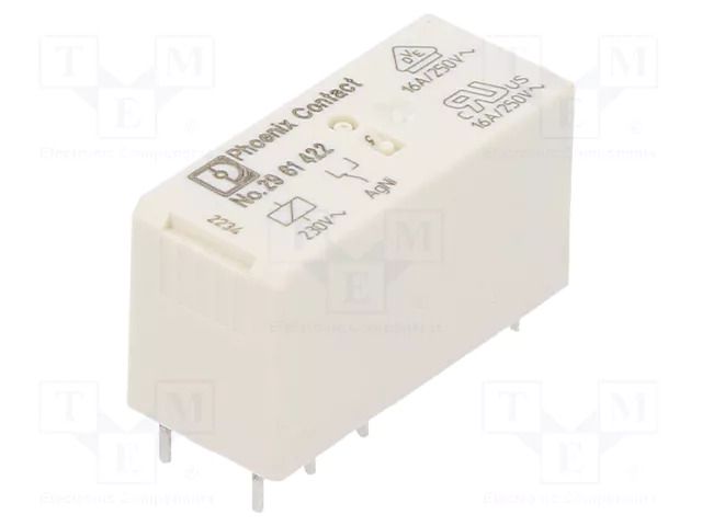 Relay: miniature; SPDT; Ucoil: 230VAC; Icontacts max: 16A; 2A/24VDC PHOENIX CONTACT REL-MR-230AC/21HC