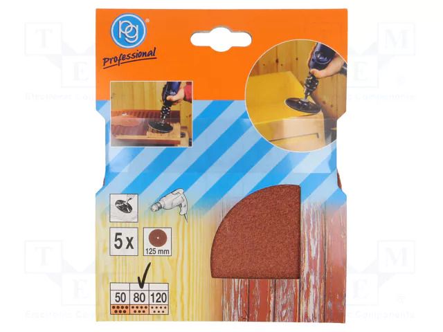 Sanding plate; Granularity: 80; Ø125mm; 5pcs. PG PROFESSIONAL PG-344.10