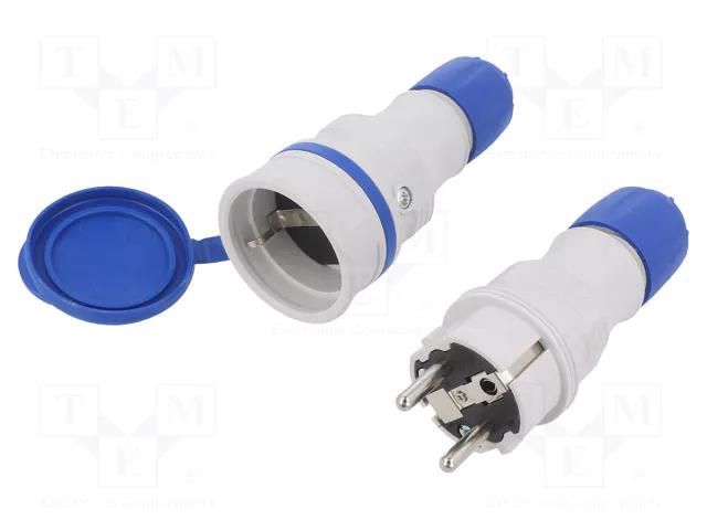 Connector: AC supply; male,female; socket,plug; 2P+PE; 250VAC; 16A PLASTROL W-98864