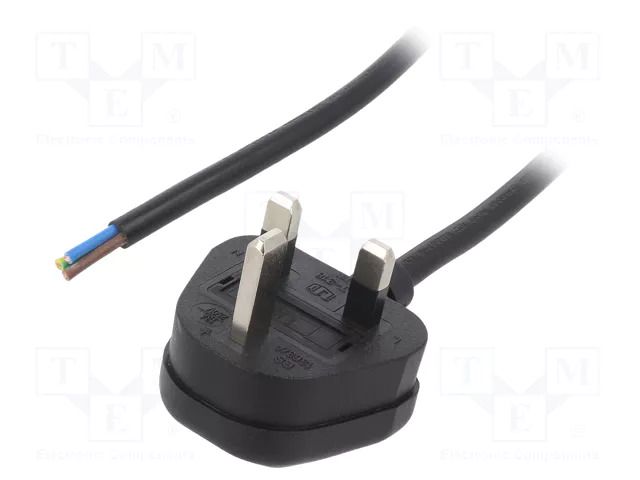 Cable; 3x1mm2; BS 1363 (G) plug,wires; PVC; 1m; black; 13A; 250V LIAN DUNG S23-3/10/1BK