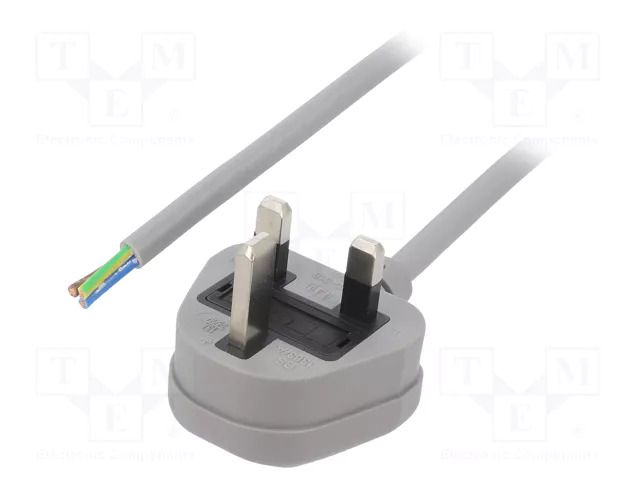 Cable; 3x1mm2; BS 1363 (G) plug,wires; PVC; 3m; grey; 13A; 250V LIAN DUNG S23-3/10/3GY