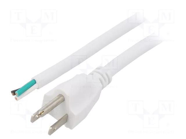 Cable; 3x16AWG; NEMA 5-15 (B) plug,wires; PVC; 1.5m; white; 13A LIAN DUNG S21-3/16/1.5WH