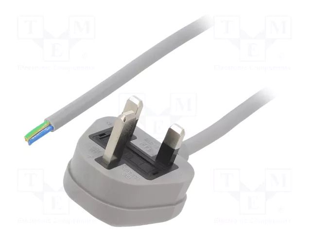 Cable; 3x1mm2; BS 1363 (G) plug,wires; PVC; 5m; grey; 13A; 250V LIAN DUNG S23-3/10/5GY