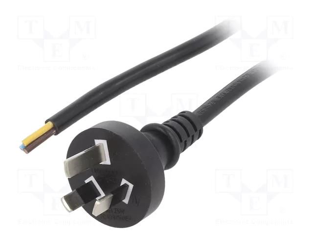 Cable; 3x0.75mm2; AS/NZS 3112 (I) plug,wires; PVC; 1m; black; 10A LIAN DUNG S27-3/07/1BK