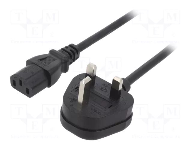 Cable; 3x0.75mm2; BS 1363 (G) plug,IEC C13 female; PVC; 1m; black LIAN DUNG SN23-3/07/1BK