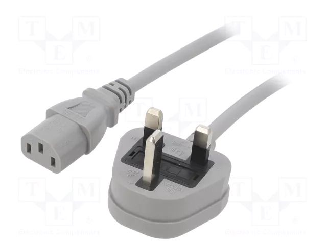 Cable; 3x1mm2; BS 1363 (G) plug,IEC C13 female; PVC; 3m; grey; 3A LIAN DUNG SN23-3/10/3GY