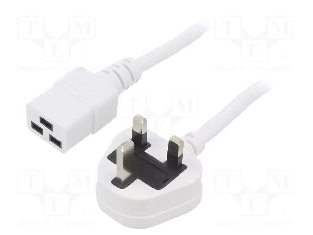 Cable; 3x1.5mm2; BS 1363 (G) plug,IEC C19 female; PVC; 3m; white LIAN DUNG SN317-3/15/3.0WH