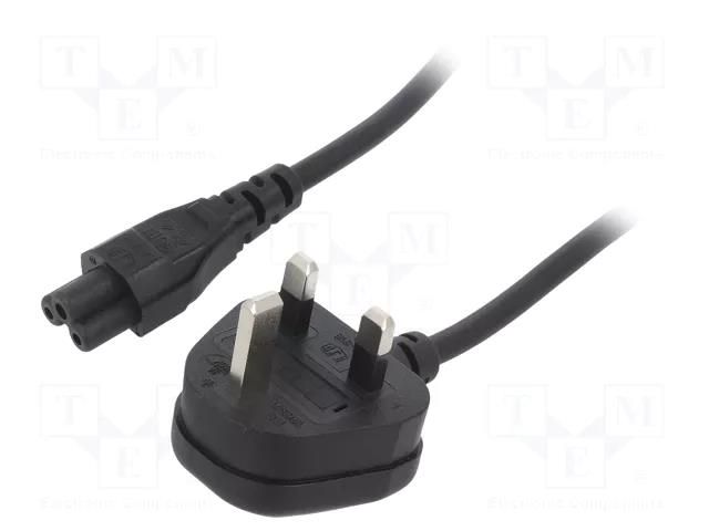 Cable; 3x0.75mm2; BS 1363 (G) plug,IEC C5 female; PVC; 1.8m; 3A LIAN DUNG SN33-3/07/1.8BK