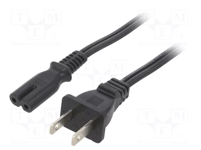 Cable; 2x18AWG; IEC C7 female,NEMA 1-15 (A) plug; PVC; 1m; black LIAN DUNG SN36-2/18/1BK