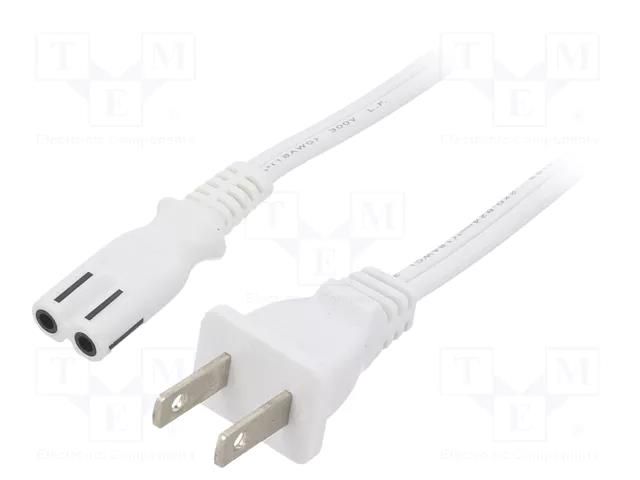 Cable; 2x18AWG; IEC C7 female,NEMA 1-15 (A) plug; PVC; 5m; white LIAN DUNG SN36-2/18/5WH
