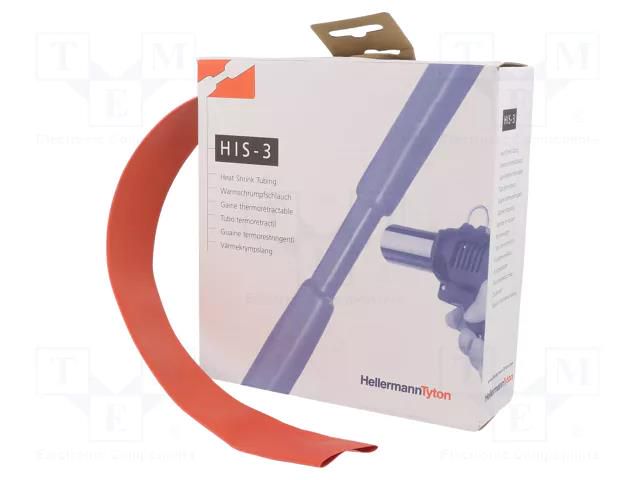 Heat shrink sleeve; 3: 1; 24mm; L: 3m; red; cardboard packaging HELLERMANNTYTON HIS-3-24/8-RD