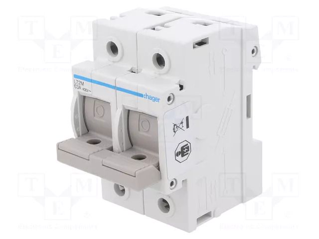 Fuse disconnector; D02; for DIN rail mounting; 63A; 400V; Poles: 2 HAGER L72M