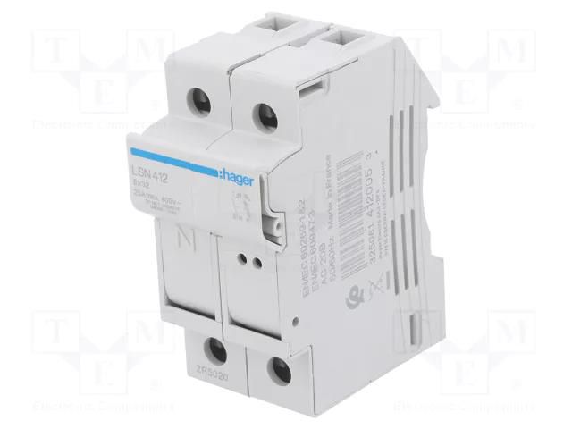 Fuse disconnector; 8x32mm; for DIN rail mounting; 25A; 400V; IP20 HAGER LSN412