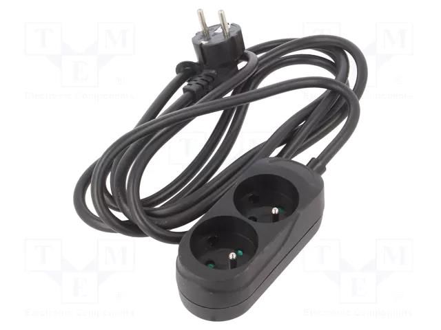 Extension lead; 3x1.5mm2; Sockets: 2; PVC; black; 3m; 16A JONEX PS-270/1.5-3.0BK