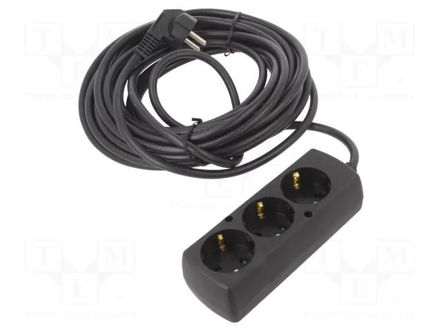 Extension lead; 3x1.5mm2; Schuko; Sockets: 3; PVC; black; Len: 10m JONEX PS-370S/1.5-10.0BK