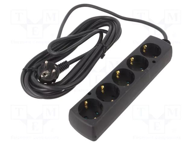 Extension lead; 3x1.5mm2; Schuko; Sockets: 5; PVC; black; Len: 5m JONEX PS-570S/1.5-5.0BK