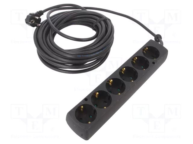 Extension lead; 3x1.5mm2; Schuko; Sockets: 6; PVC; black; Len: 10m JONEX PS-670S/1.5.10.0BK