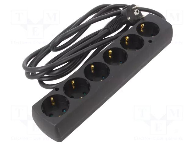 Extension lead; 3x1.5mm2; Schuko; Sockets: 6; PVC; black; Len: 3m JONEX PS-670S/1.5-3.0BK