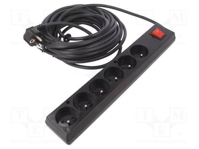 Extension lead; 3x1.5mm2; Sockets: 6; PVC; black; 10m; 16A JONEX PS-670WS/1.5-10BK