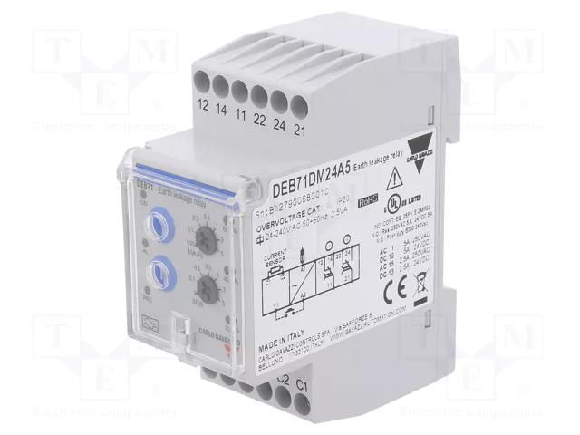 Earth leakage relay; 24÷240VAC; for DIN rail mounting; IP20 CARLO GAVAZZI DEB71DM24A5