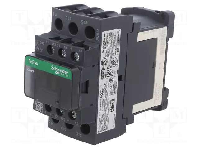 Contactor: 3-pole; NO x3; Auxiliary contacts: NO + NC; 230VAC; 38A SCHNEIDER ELECTRIC LC1D38P5