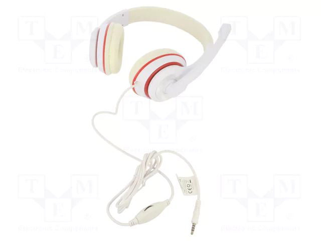Headphones with microphone; white,red; Jack 3,5mm; headphones GEMBIRD MHS-03-WTRD