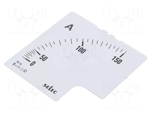 Scale; for analogue ammeter; I AC: 0÷150A; 90°; SCL-AM-I-3 SELEC SCL-AM-I-3-150/5A